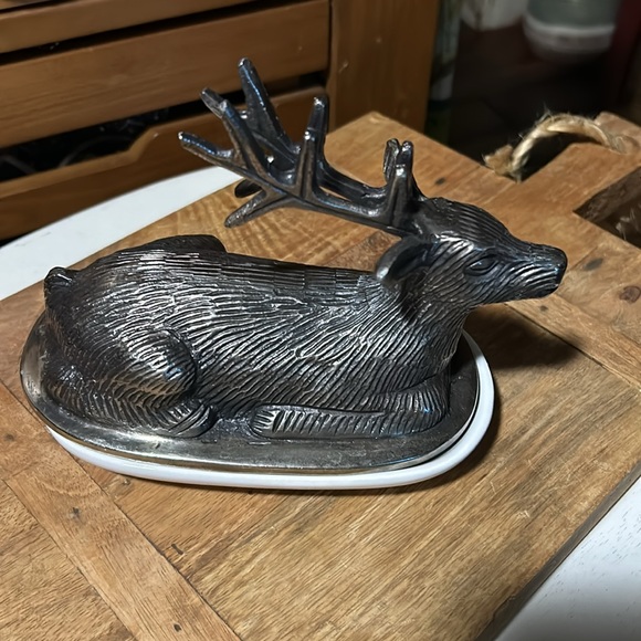 Pottery Barn Stag pewter butter dish in EUC RARE - Picture 3 of 6